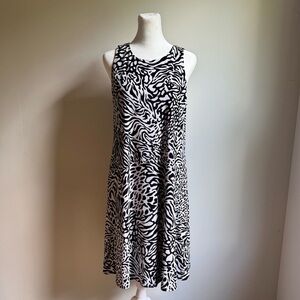 Anne Klein Black and White Zebra Print‎ Sleeveless Midi Dress Size 8